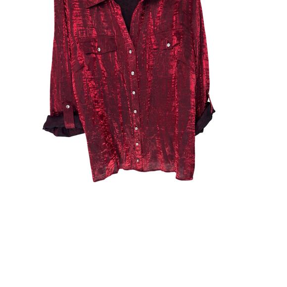 NY Collection Women Button Down Blouse Plus Red Holiday Christmas Festive 3X - Picture 5 of 12